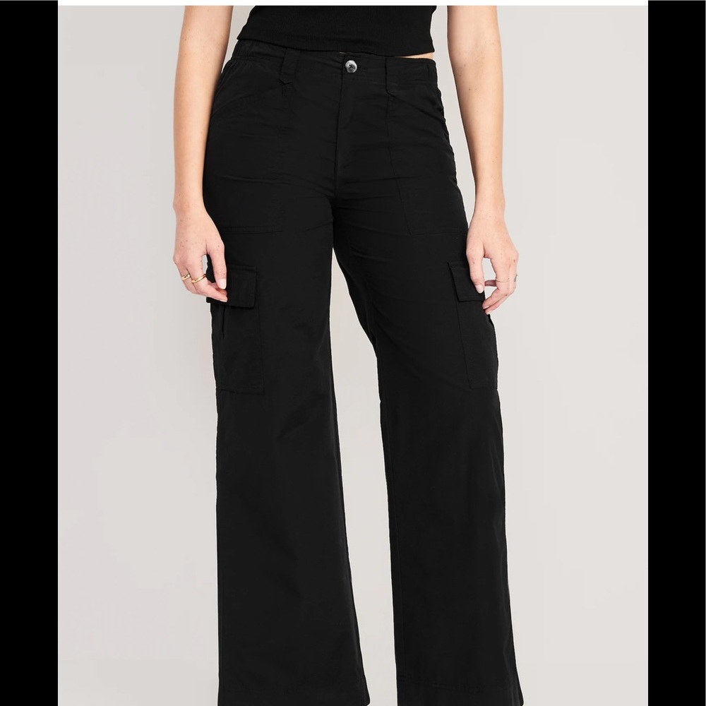 New Old Navy M Wide Leg Mid-Rise Cargo Pants Blackjack